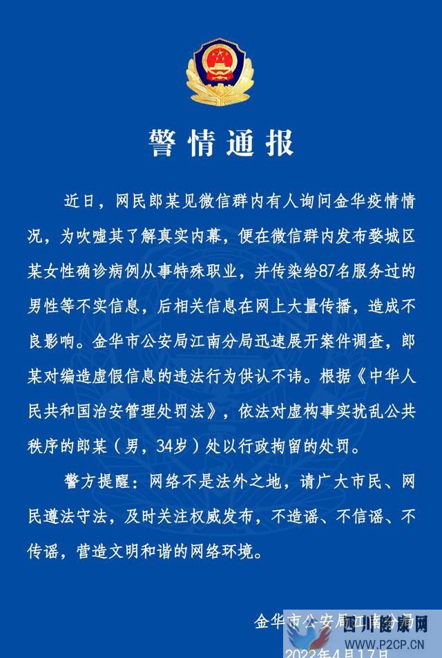 造謠“浙江金華一確診病例傳染87人”一男子被行拘(圖1) 造謠“浙江金華一確診病例傳染87人”一男子被行拘(圖1)
