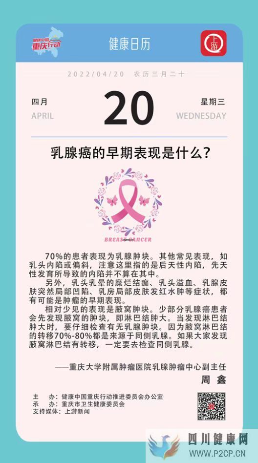 健康日歷4.20乳腺癌的早期表現(xiàn)是什么？(圖1)